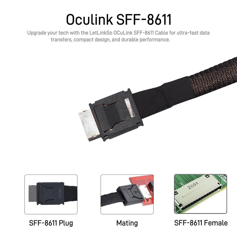 LetLinkSo Shielded Oculink Cable PCIe 4.0 SFF-8611 4i Male Extension Cable for Oculink eGPU onexGPU Mini PC SSD, 3.3 ft (100 cm) - Image 2